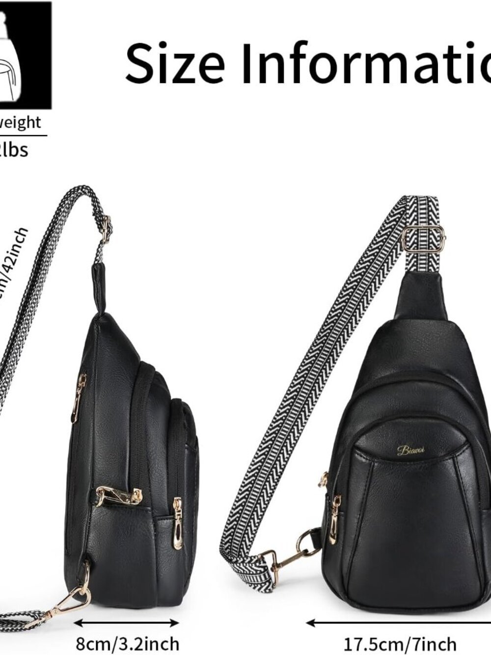 Women's Black Anti Theft Small Sling Zipper Lock Vegan Leather Crossbody Bag - Picture 5 of 7